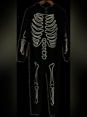 Glow-In-The-Dark Skeleton Pajamas - Black W/ Neon Bone Print*Kids Sz~Large*